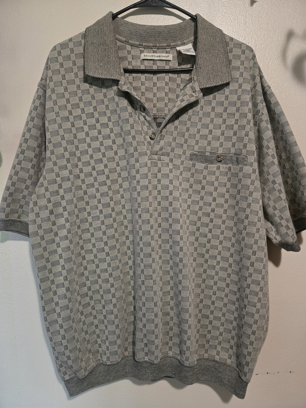 KnightsBridge 90s Large Men's Gray Checkered Polo golf Shirt